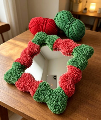 Handmade Tufted Wavy Mirror | Punch Needle Boho Home Decor