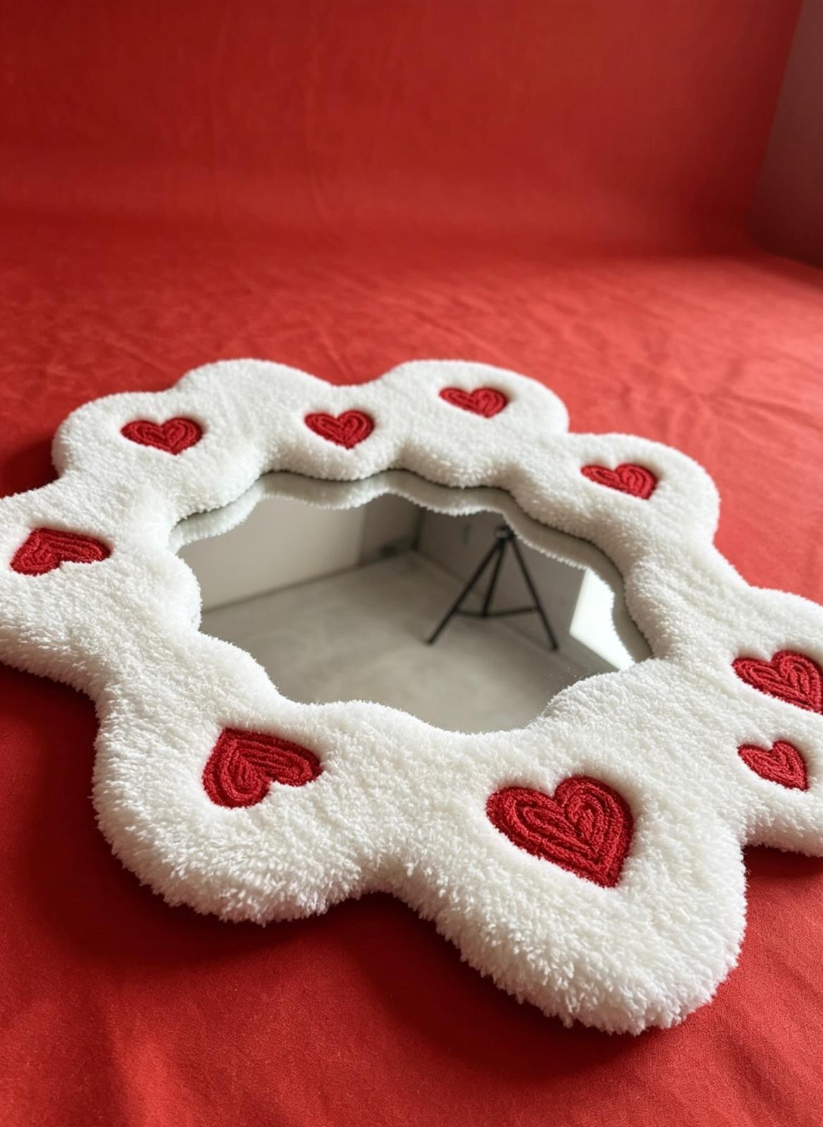 Tufted Heart Mirror, Wavy Flower Rug Mirror, Punch Needle Decor