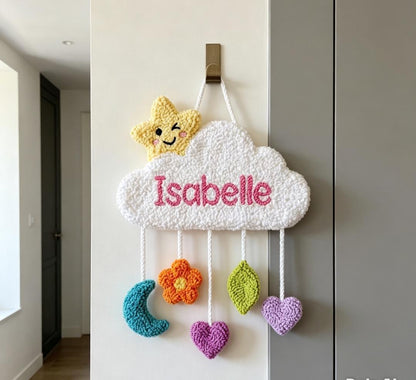 Personalized Cloud Name Sign, Tufted Punch Needle Wall Art, Baby Girl Nursery Decor
