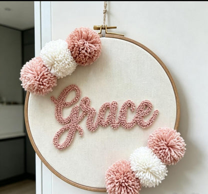 Personalized Punch Needle Hoop Art, Custom Name Sign, Boho Nursery Decor