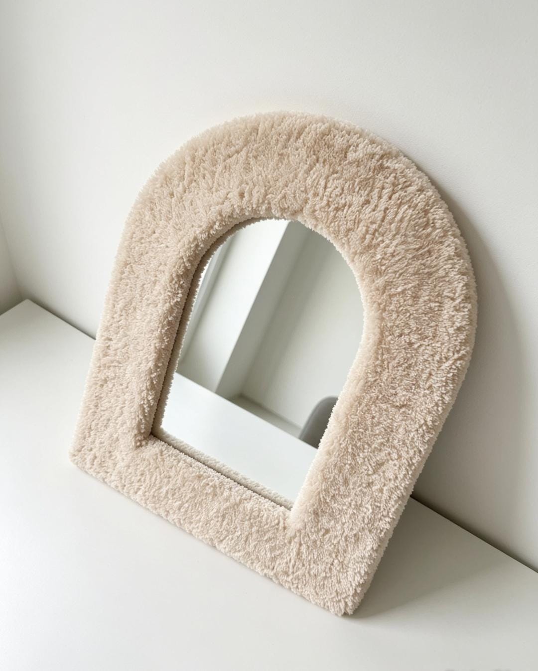 Handmade Boucle Arch Mirror, Plush Vanity Decor, Soft Cream Texture Wall Accent