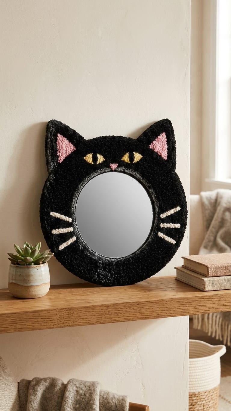 Colorful Tufted Mirror, Funky Wall Mirror, Handmade Punch Needle Mirror, Wavy Mirror, Dopamine Decor, Unique Bedroom Wall Decor