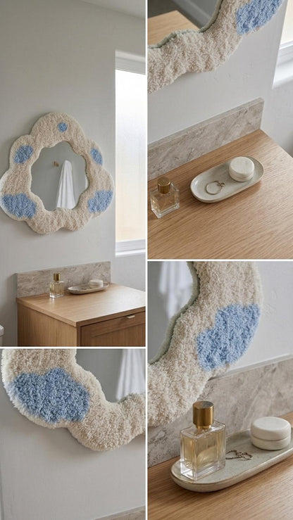 Handmade Tufted Cloud Mirror, Irregular Fluffy Frame, Pastel Nursery Decor