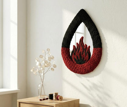 Handmade Tufted Flame Mirror | Punch Needle Gothic Wall Decor