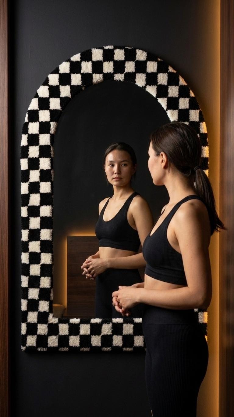 Tufted Arch Mirror, Black White Checkerboard Wall Decor, Soft Textured Frame