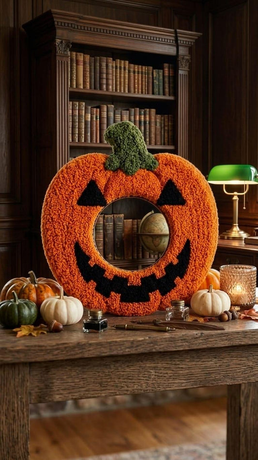Pumpkin Mirror, Jack O Lantern Mirror, Halloween Mirror, Tufted Wall Mirror, Pumpkin Wall Decor, Spooky Decor, Fall Home Decor, Halloween