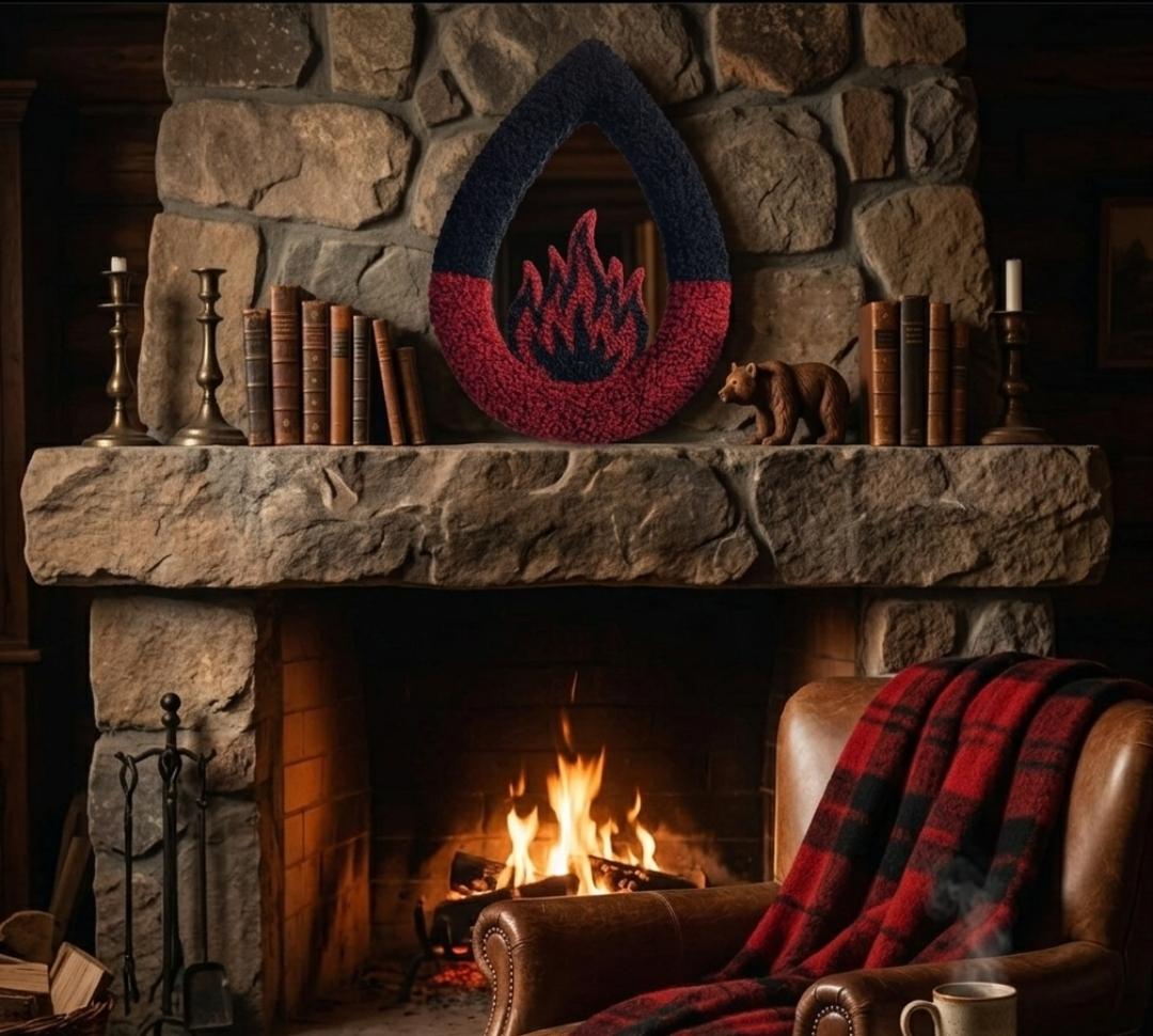 Handmade Tufted Flame Mirror | Punch Needle Gothic Wall Decor