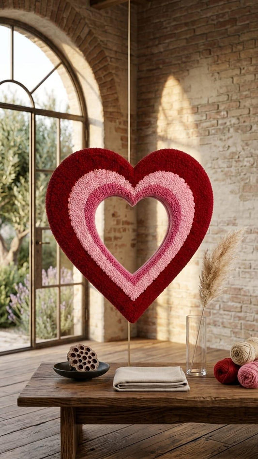 Heart Shaped Mirror, Tufted Heart Mirror, Pink and Red Wall Decor, Handmade Mirror, Coquette Room Decor, Funky Bedroom Mirror, Romantic Gift
