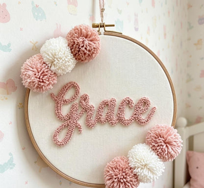 Personalized Punch Needle Hoop Art, Custom Name Sign, Boho Nursery Decor