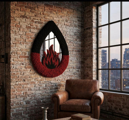 Handmade Tufted Flame Mirror | Punch Needle Gothic Wall Decor