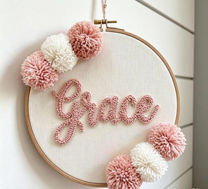 Personalized Punch Needle Hoop Art, Custom Name Sign, Boho Nursery Decor