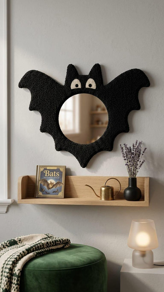 Bat Mirror, Halloween Mirror, Tufted Wall Mirror, Black Bat Decor, Spooky Wall Decor, Gothic Room Decor, Halloween Gift, Cute Spooky Decor