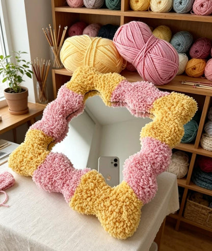 Handmade Tufted Wavy Mirror | Punch Needle Boho Home Decor