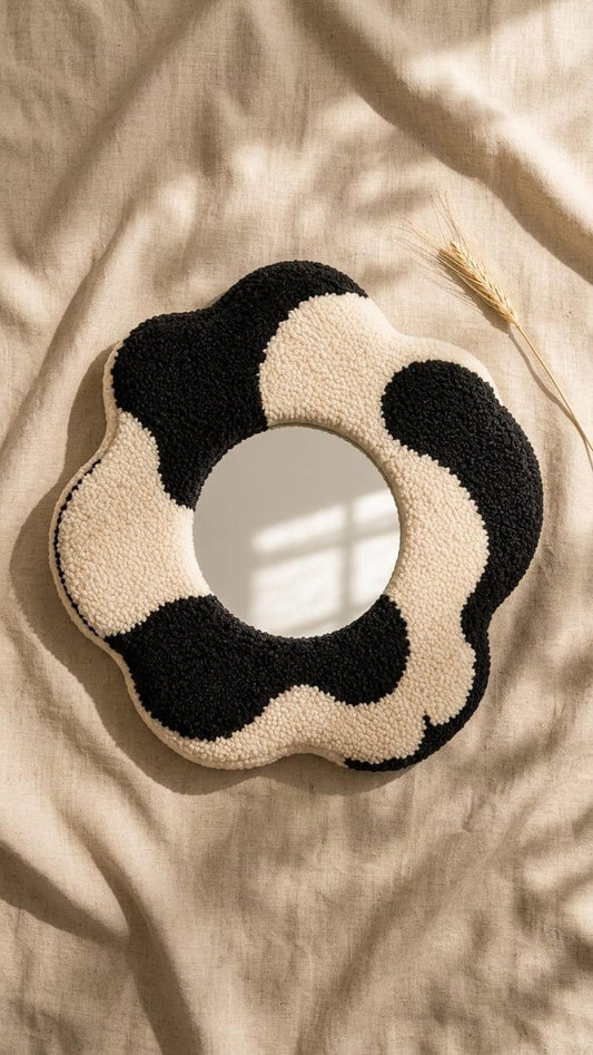 Abstract Mirror, Tufted Wall Mirror, Black and White Mirror, Wavy Mirror, Funky Wall Decor, Handmade Mirror, Aesthetic Room Decor