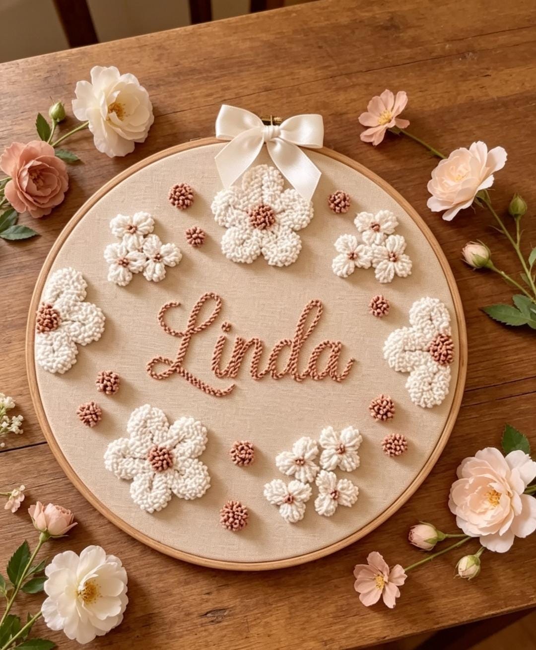 Personalized Floral Hoop Art, Custom Name Sign, Tufted Decor, Baby Girl, Boho Shower Gift