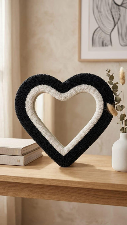 Black Heart Tufted Mirror, Handmade Heart Wall Mirror, Funky Punch Needle Mirror, Cute Bedroom Decor, Dopamine Wall Decor, Unique Gift