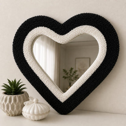 Black Heart Tufted Mirror, Handmade Heart Wall Mirror, Funky Punch Needle Mirror, Cute Bedroom Decor, Dopamine Wall Decor, Unique Gift