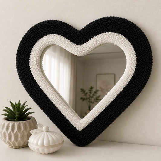 Black Heart Tufted Mirror, Handmade Heart Wall Mirror, Funky Punch Needle Mirror, Cute Bedroom Decor, Dopamine Wall Decor, Unique Gift