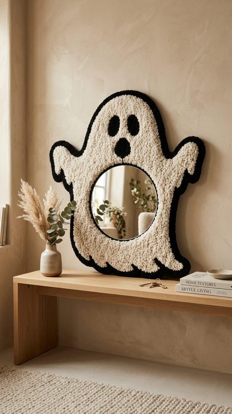 Ghost Mirror, Halloween Mirror, Tufted Wall Mirror, Spooky Room Decor, Ghost Wall Decor, Halloween Home Decor, Cute Spooky Decor