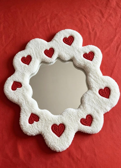 Tufted Heart Mirror, Wavy Flower Rug Mirror, Punch Needle Decor